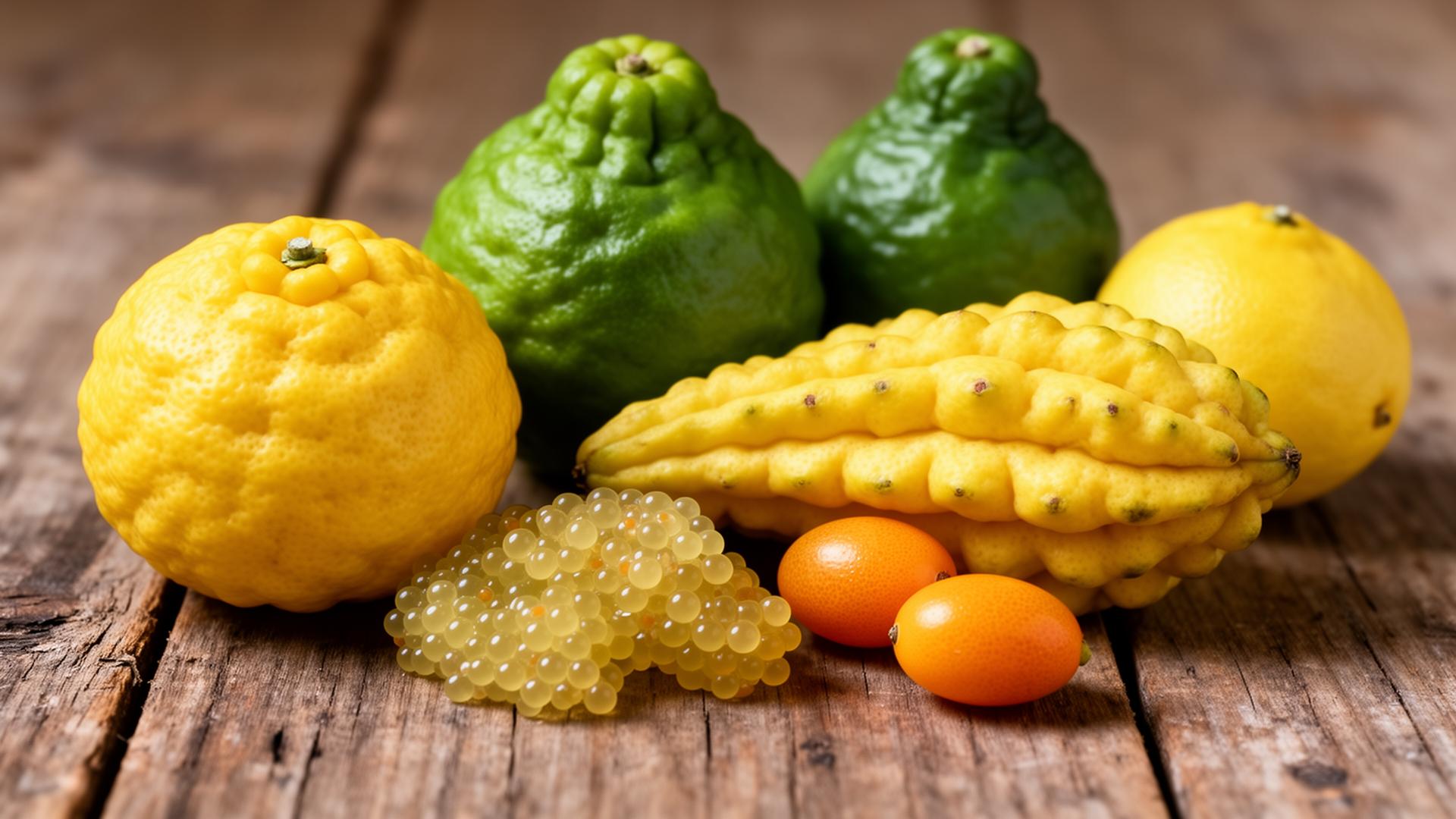 Collection of exotic citrus fruits